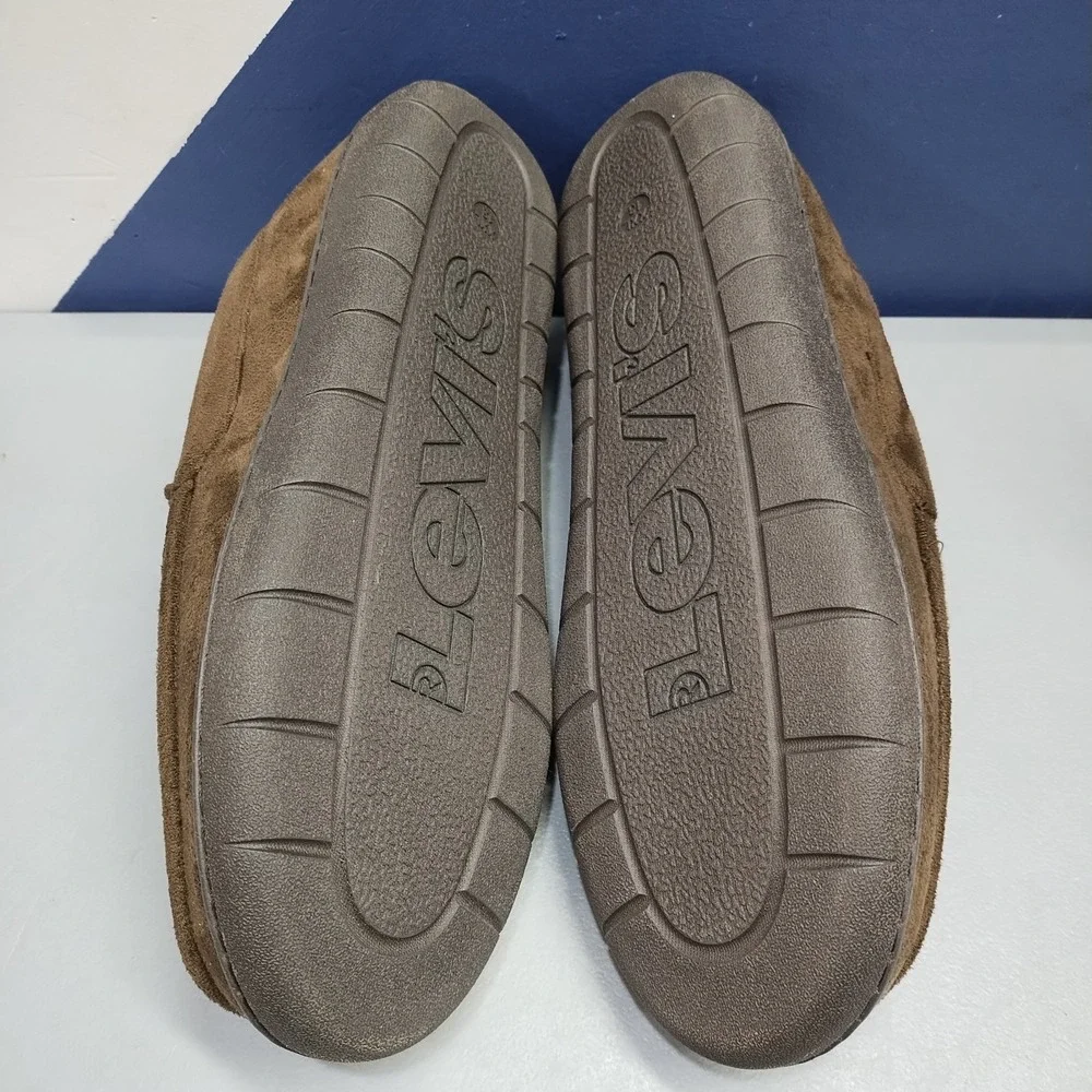 Levi's Fields Microsuede Slippers Mens US XXL (13) Brown Faux Fur Lined Moc Toe